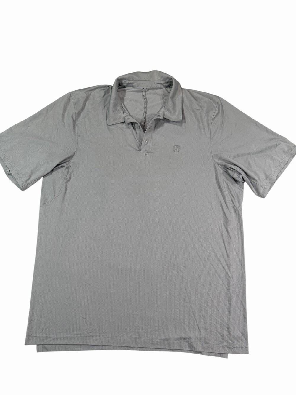 Lululemon Men’s Polo Shirt XXL Gray Solid Short Sleeve Collared Button Logo